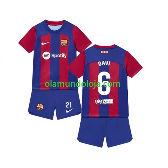 Camisola FC Barcelona Gavi 6 Criança Equipamento Primeiro 2023-2024 Manga Curta